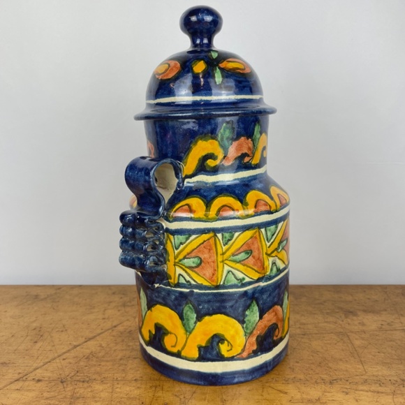 Vintage Talavera Mexican Folk Art Pottery 13” Tall Canister Signed T Ruth Mexico - Picture 3 of 10